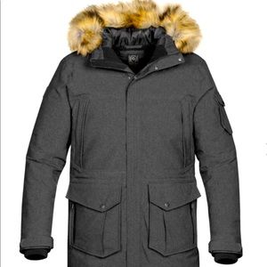 STORMTECH Men’s Charcoal Gray/Brown Fur Hoodie Parka Jacket Coat Large NWT